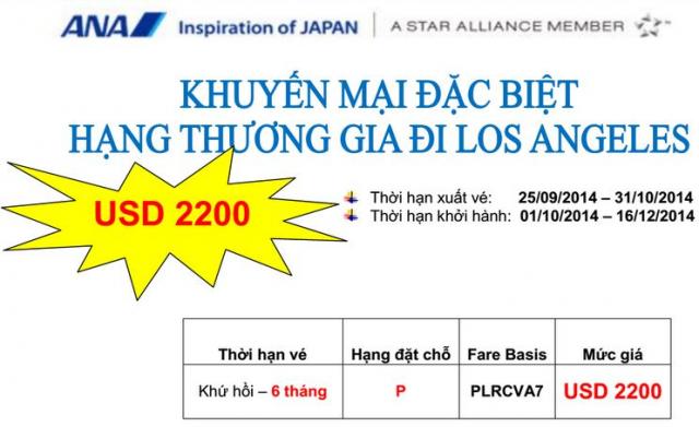 Khuyến mại đặc biệt hạng thương gia đi Los Angeles